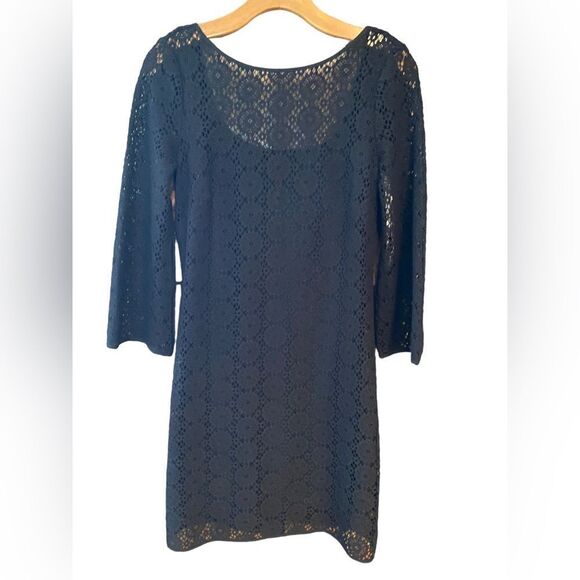 Lilly Pulitzer Sz S Black Lace Scoop Back Long Flared Sleeves Cocktail Dress - Picture 1 of 7